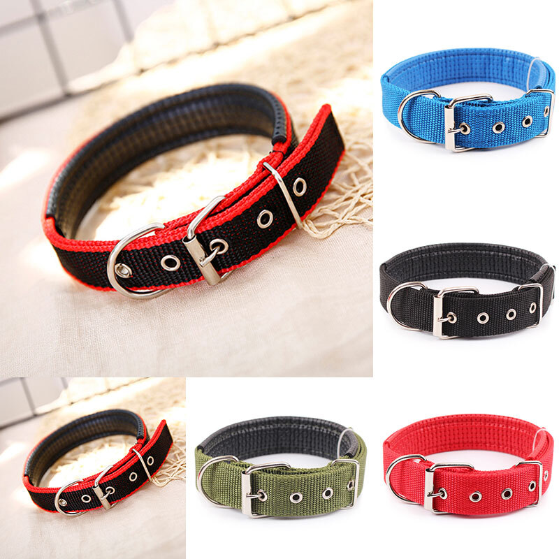 Adjustable Nylon Dog Collar Heavy Duty Metal Buckle Soft Padded Collar S-2XL