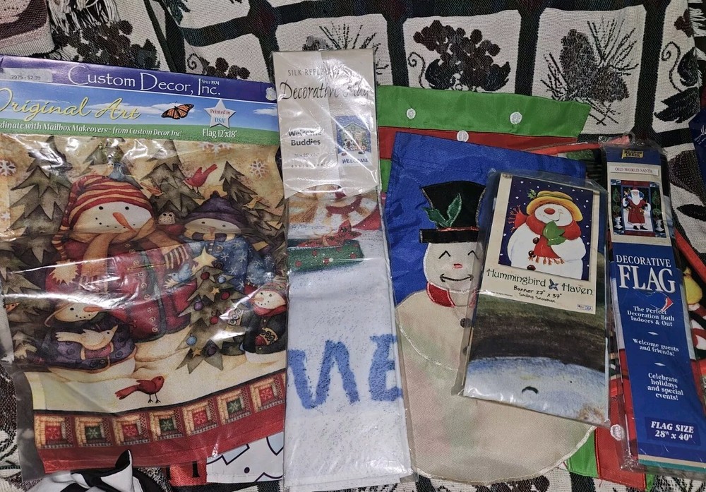 Seasonal Flag Banners Christmas Snowmen Santa Lot T1