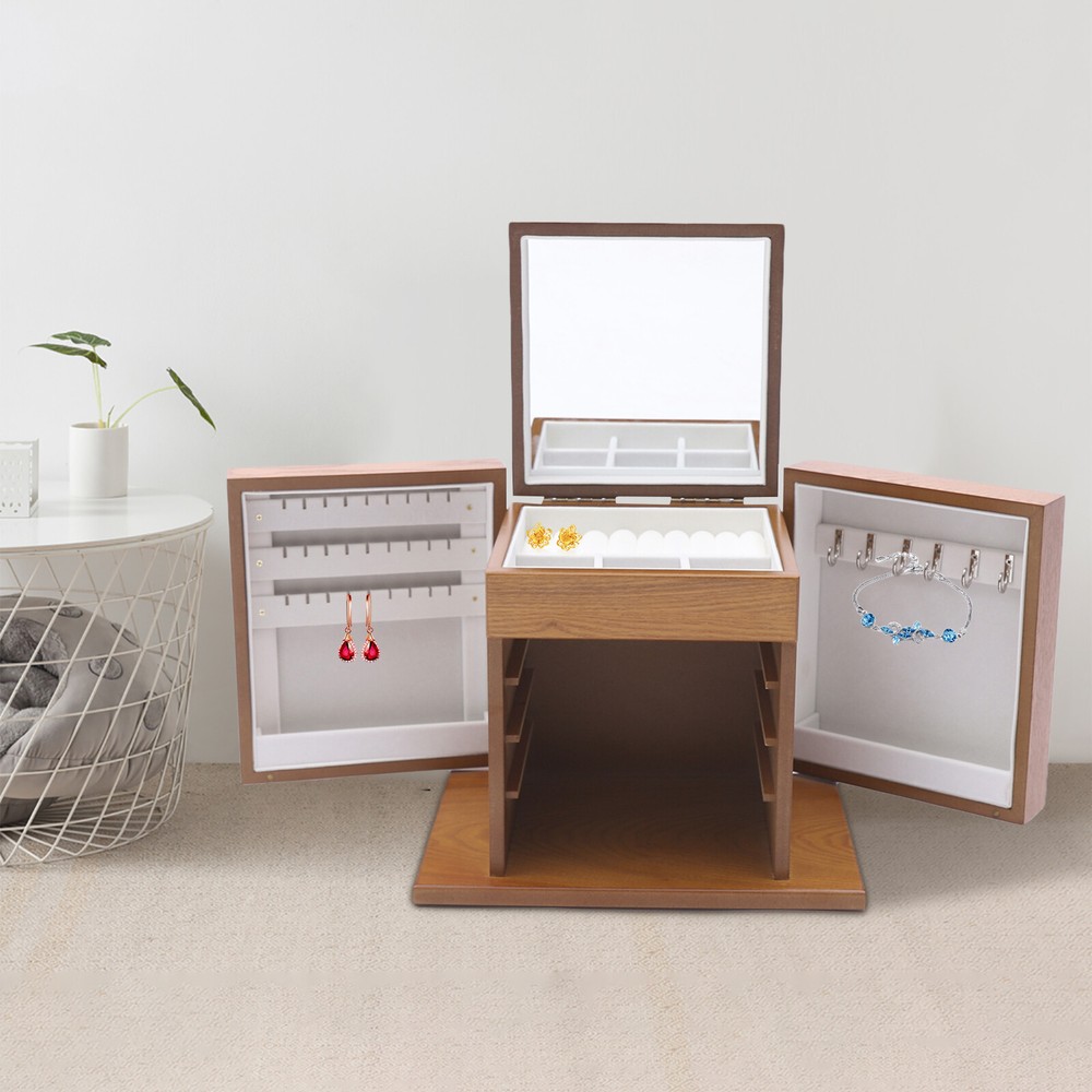 Vintage 5-Layer Wooden Jewelry Organizer with 4 Drawers Storage Box