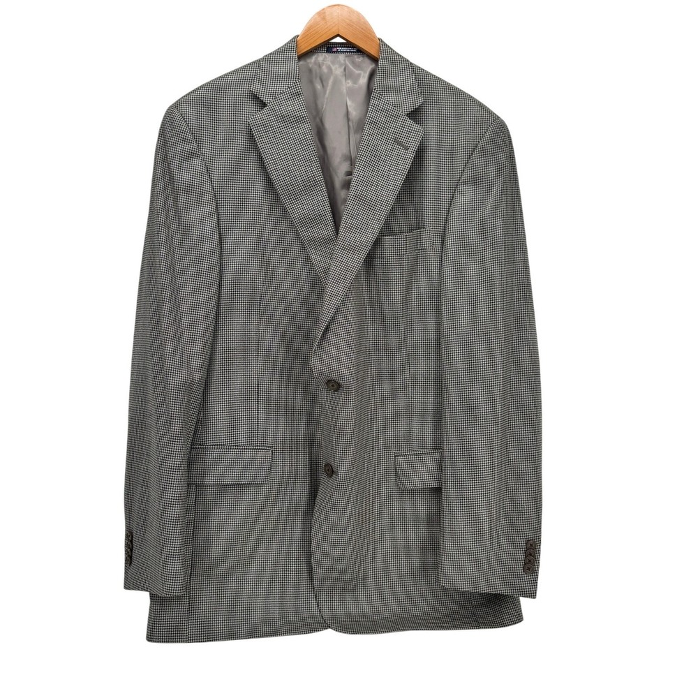 Hart Schaffner Marx Blazer Mens 44L Gray Houndstooth Jacket Made in USA Classic