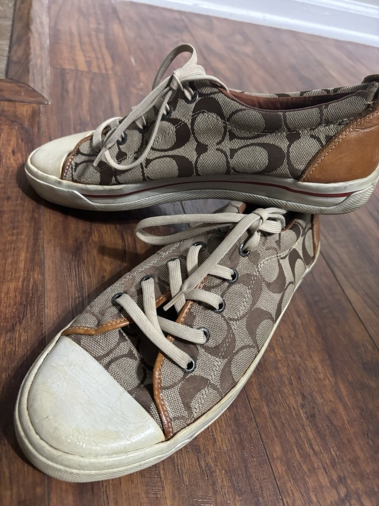 Coach Women Barrett Sneaker Shoe Size  10B Brown Signature Print Casual Low Top