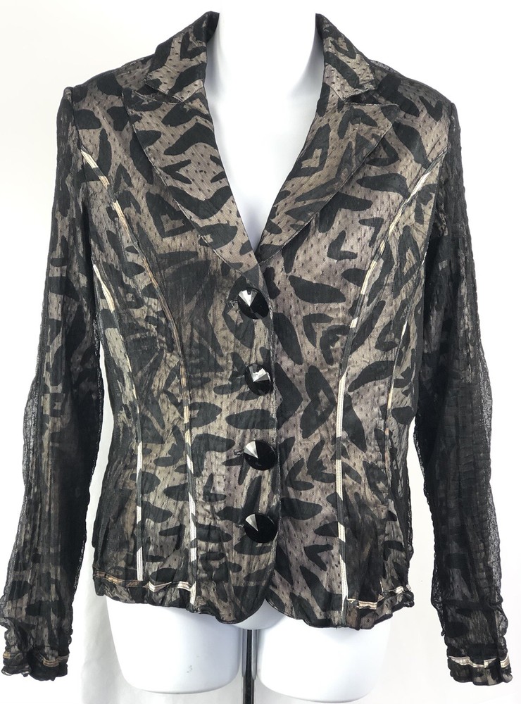 Alberto Makali Cropped Jacket L Blk Leopard Mesh Gauzy Layered Whimsigoth Punk