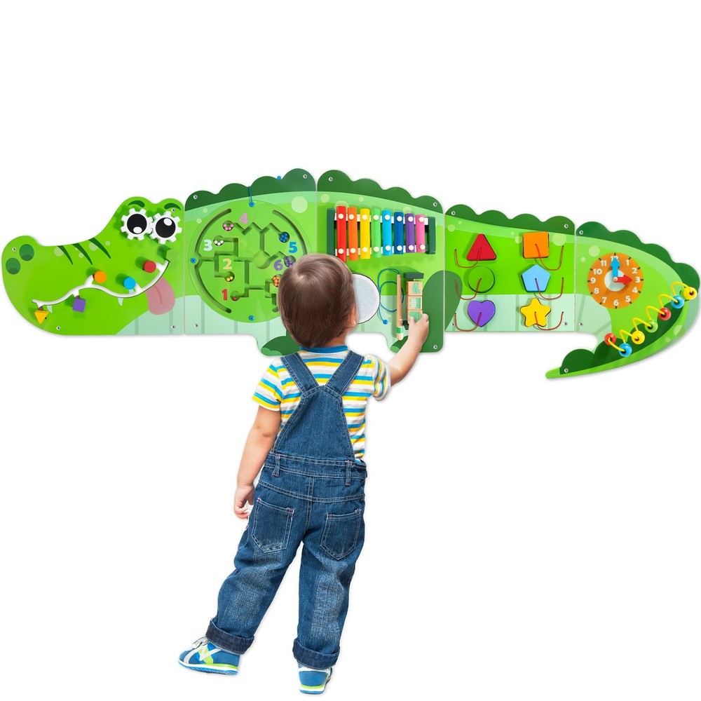 Crocodile Activity Wall Busy Board Panels | 9-in-1 Wooden Sensory Wall Panel ...