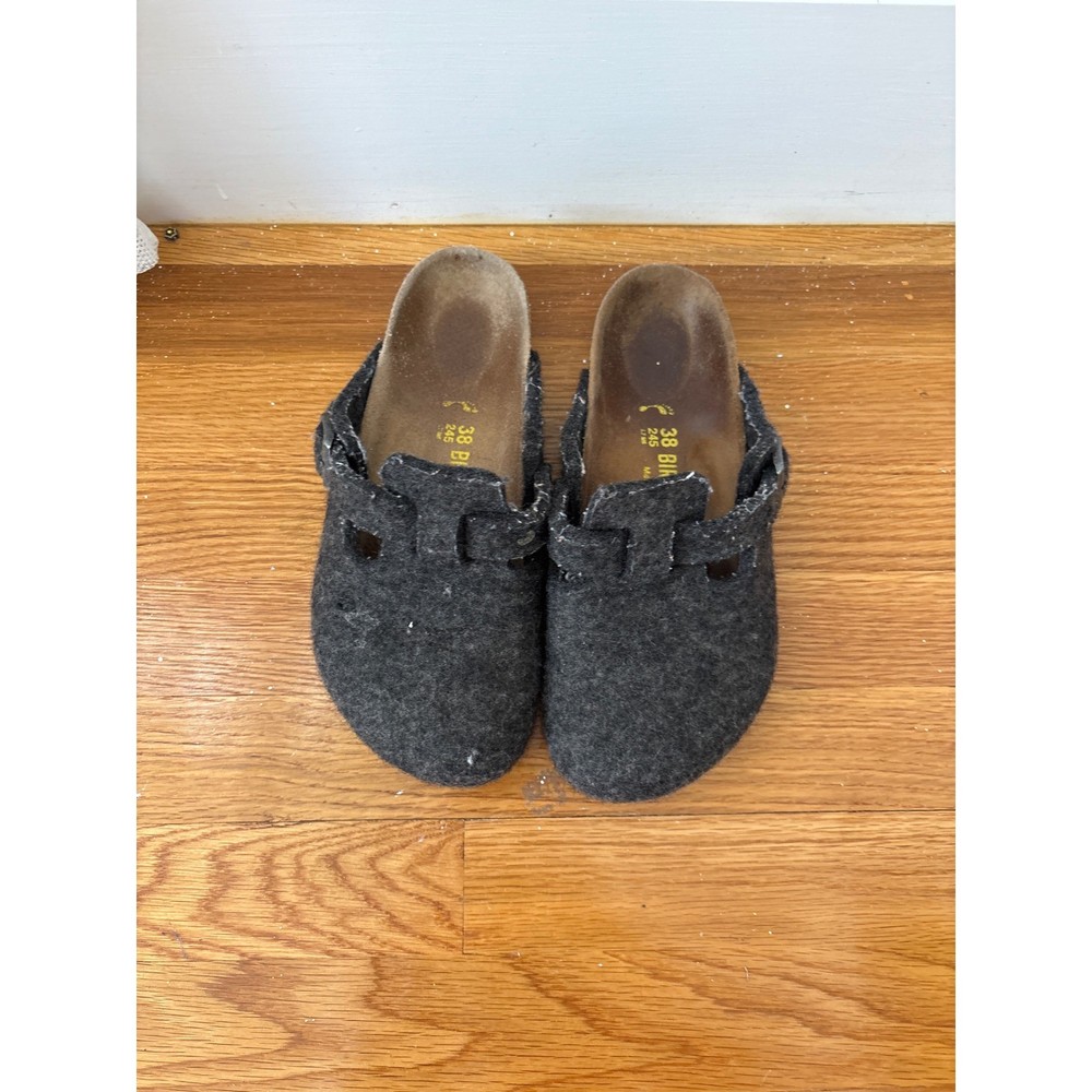 Birkenstock Boston Felt Wool Charcoal Gray Size 38 245 Clogs Slip On