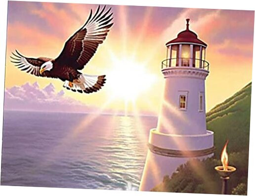 5D Full Drill Diamond Art Painting The Lighthouse Eagle by Number Kits, Clear