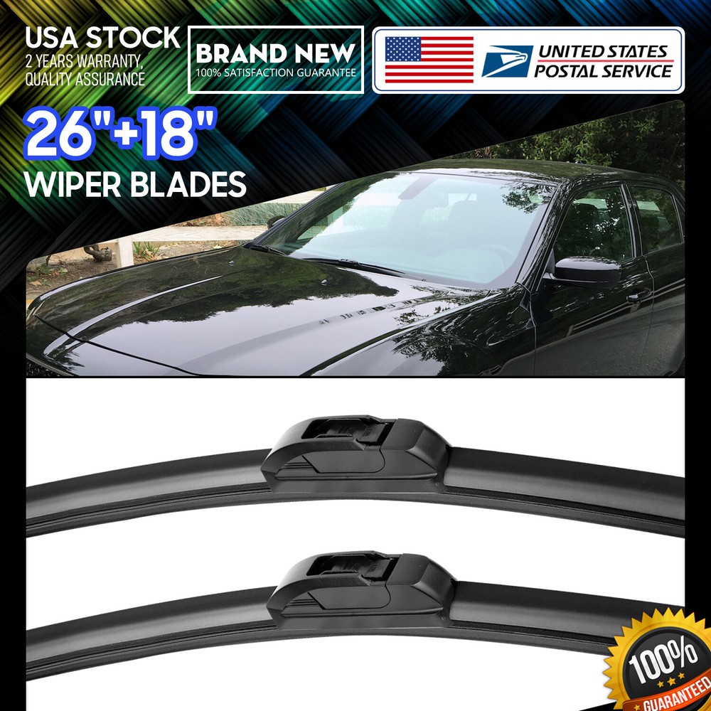 26-18 Inch J-Hook Bracketless All-Season Wiper Blades Pair OEM Quality