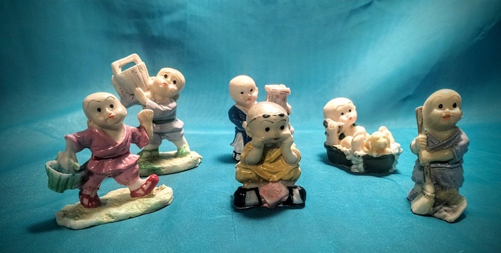 6 Vintage Miniature Shaolin Baby Monk Figurines