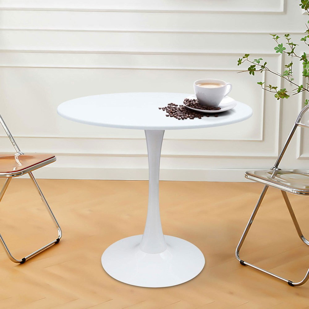 Mid-century modern round tulip pedestal dining or coffee table in white