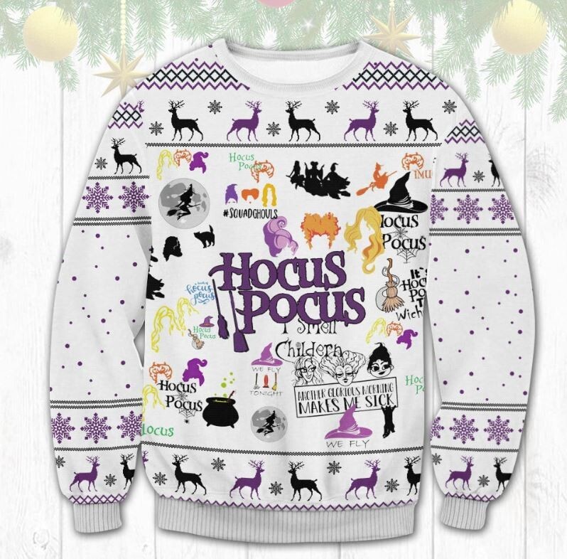 White Make Me Sick Hocus Pocus Ugly Christmas Sweater