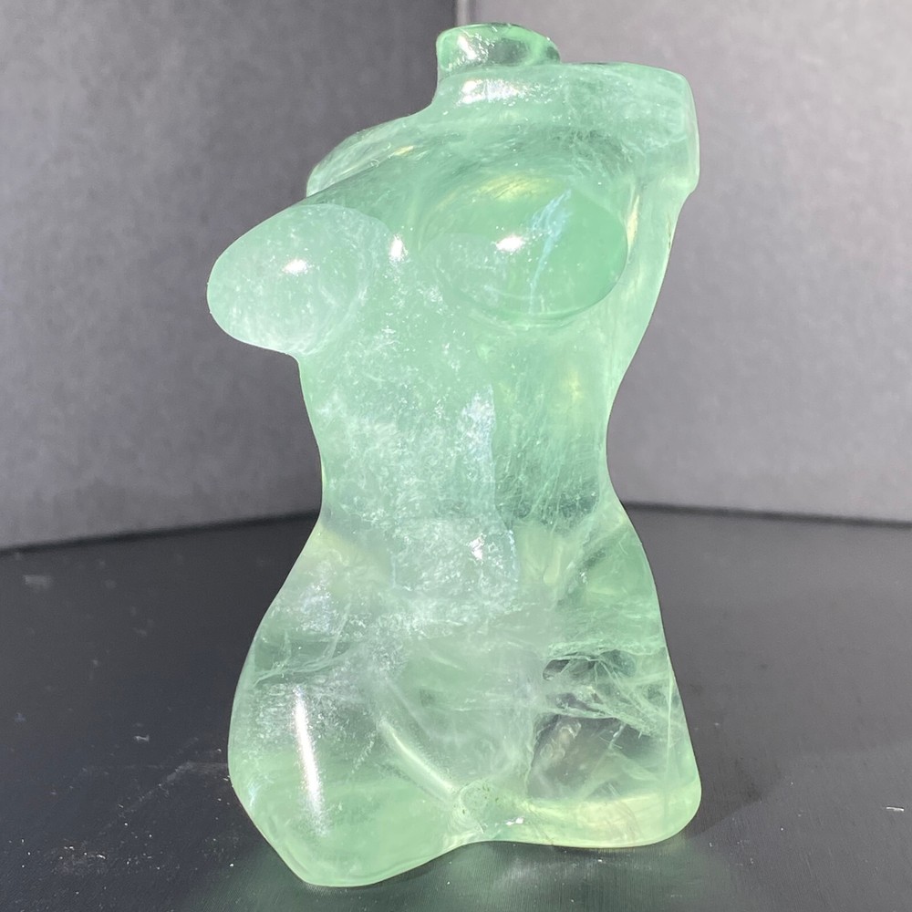 Natural 201g Fluorite Quartz Crystal Hand-Carved Female Figurine Mineral Specimen