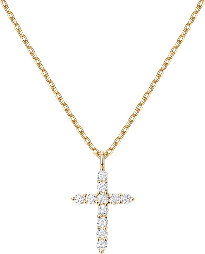 PAVOI 14K Gold Plated Cubic Zirconia Cross Pendant Necklace for Women
