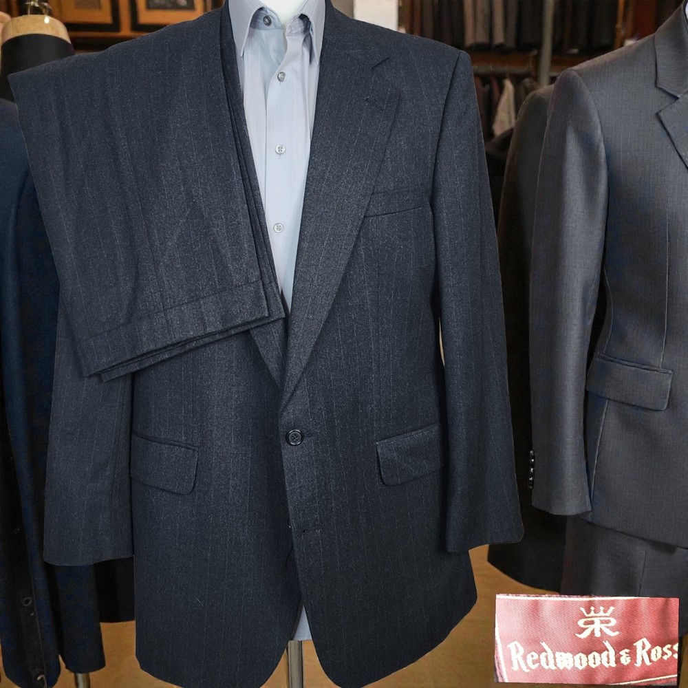 Redwood & Ross 2 Piece Suit Mens 42R 34X31 Dark Gray Flannel SV Vintage