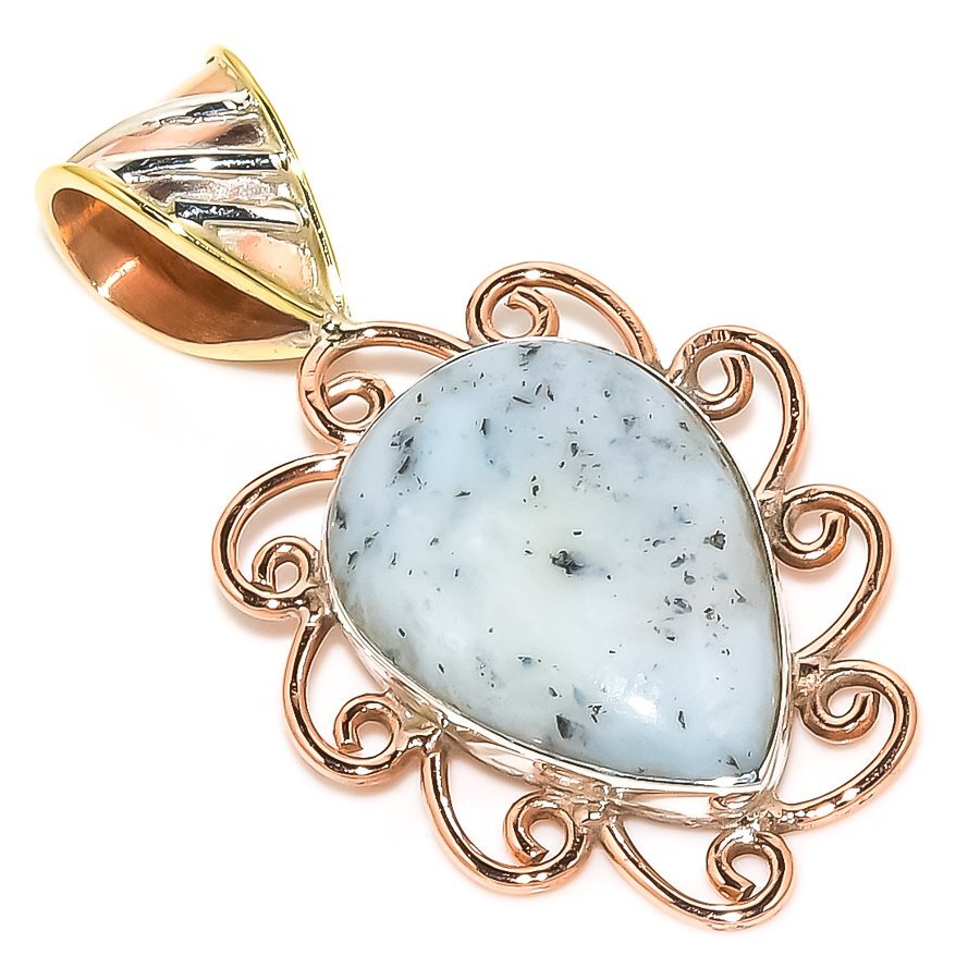 Natural Dendrite Opal TwoTone 925 Solid Sterling Silver Gift Pendant 1.50