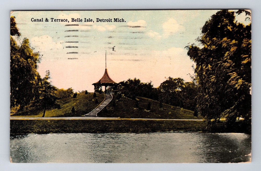Detroit MI-Michigan, Canal & Terrace, Belle Isle, Vintage c1914 Postcard