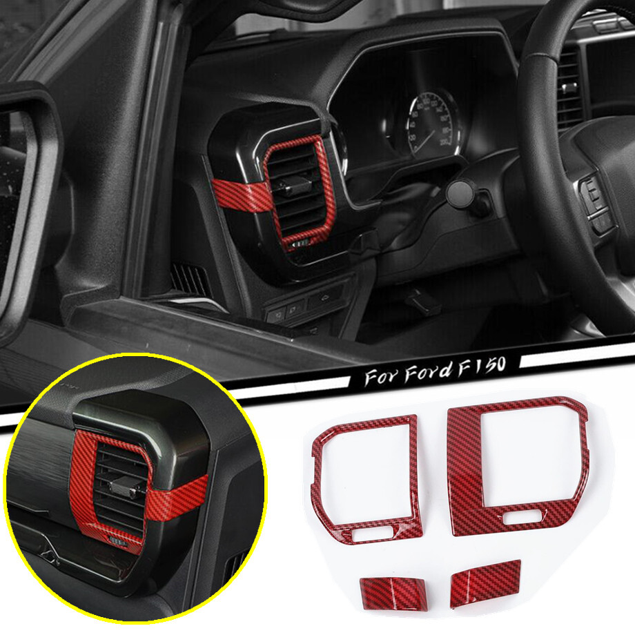For 21-23 Ford F150 F-150 Red Carbon Fiber Dash Side Air Outlet Vent Cover Trim