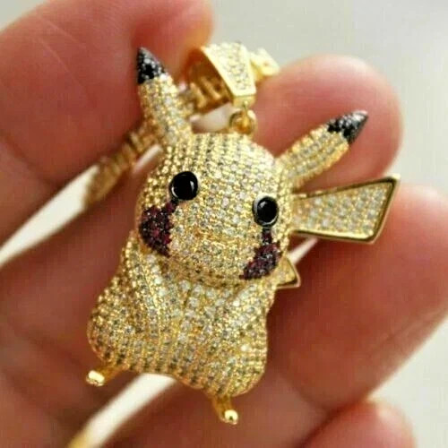 3.5 Ct Round Cut Simulated Diamond Pikachu Custom Pendant 14K Yellow Gold Plated