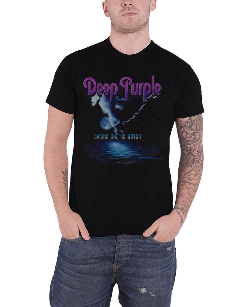 Deep Purple T Shirt Smoke On The Water Band Logo new Official Mens Black