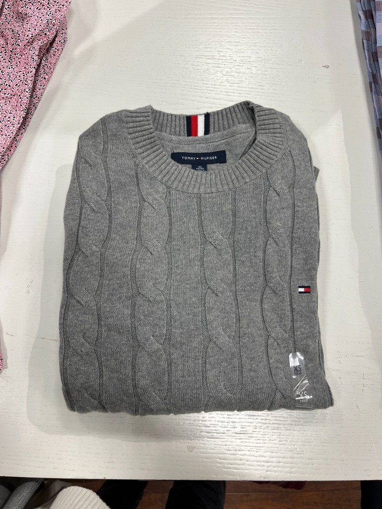 Tommy Hilfiger Mens XL Cable Knit Sweater 78JB180 Grey Classic Fit  
