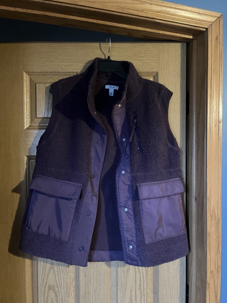 FLX Womens Size XS Boucle Mixed Media Snap Front Vest Knit Fleece