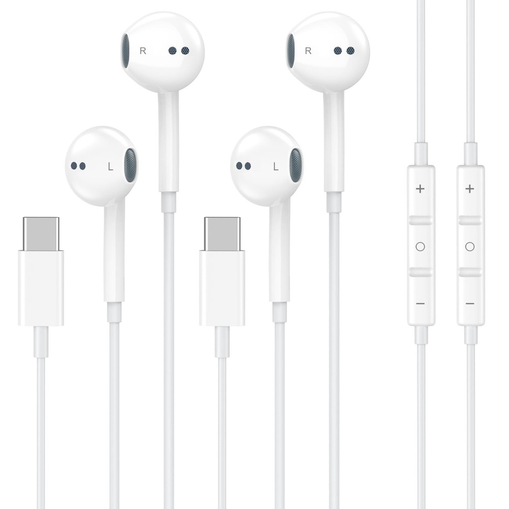2 Pack USB C Headphones Wired for iPhone 17 16 15, Type C Earphones C, White