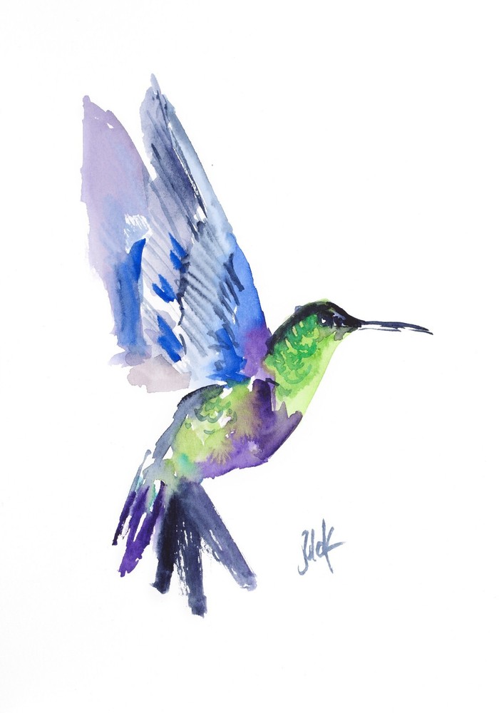 Hummingbird Painting Abstract Bird Watercolor Tiny Bird Original Wall Art Small