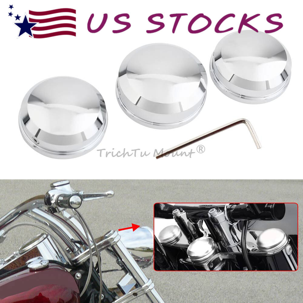 Chrome Upper Fork Stem Nut Covers Cap For Harley Softail Sportster Dyna FLSTC