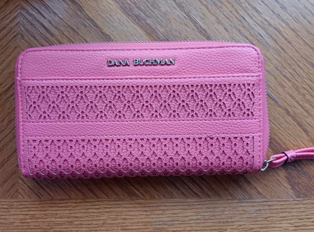DANA BUCHMAN Pink Perforated Laser Cut Zip Around Clutch Wallet Wristlet