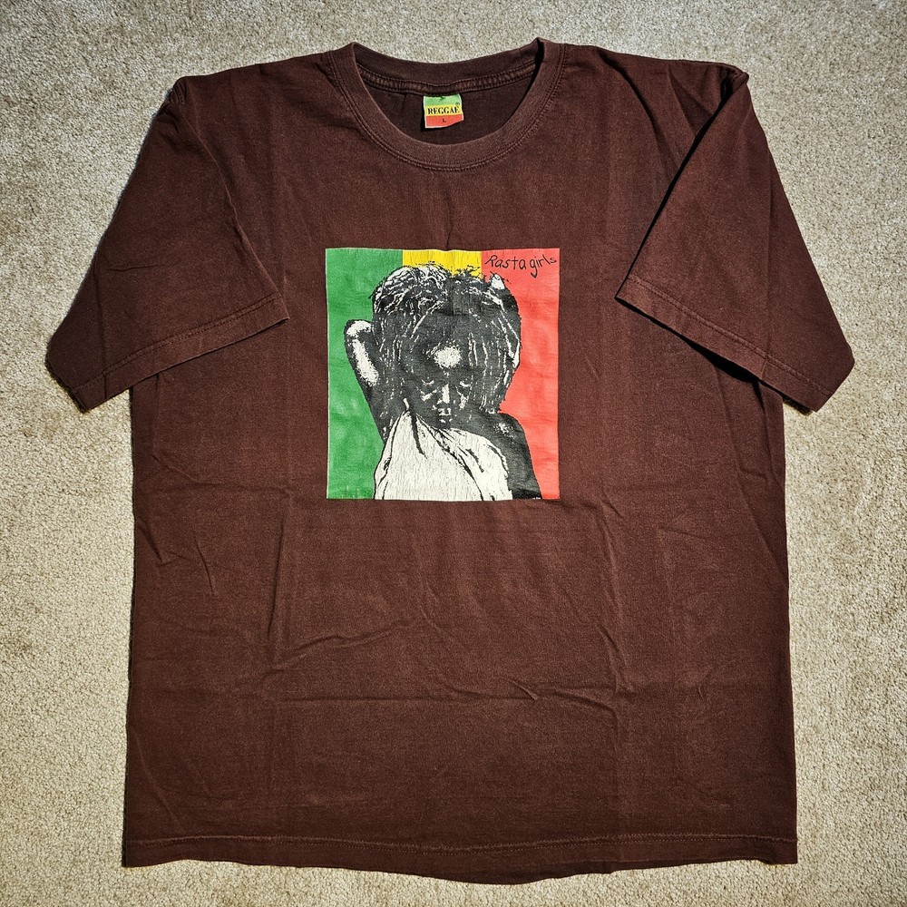 Vintage 90s Y2k Rasta Girls Baby Flag T-shirt Mens L Stoner 420 Skate Grunge Emo