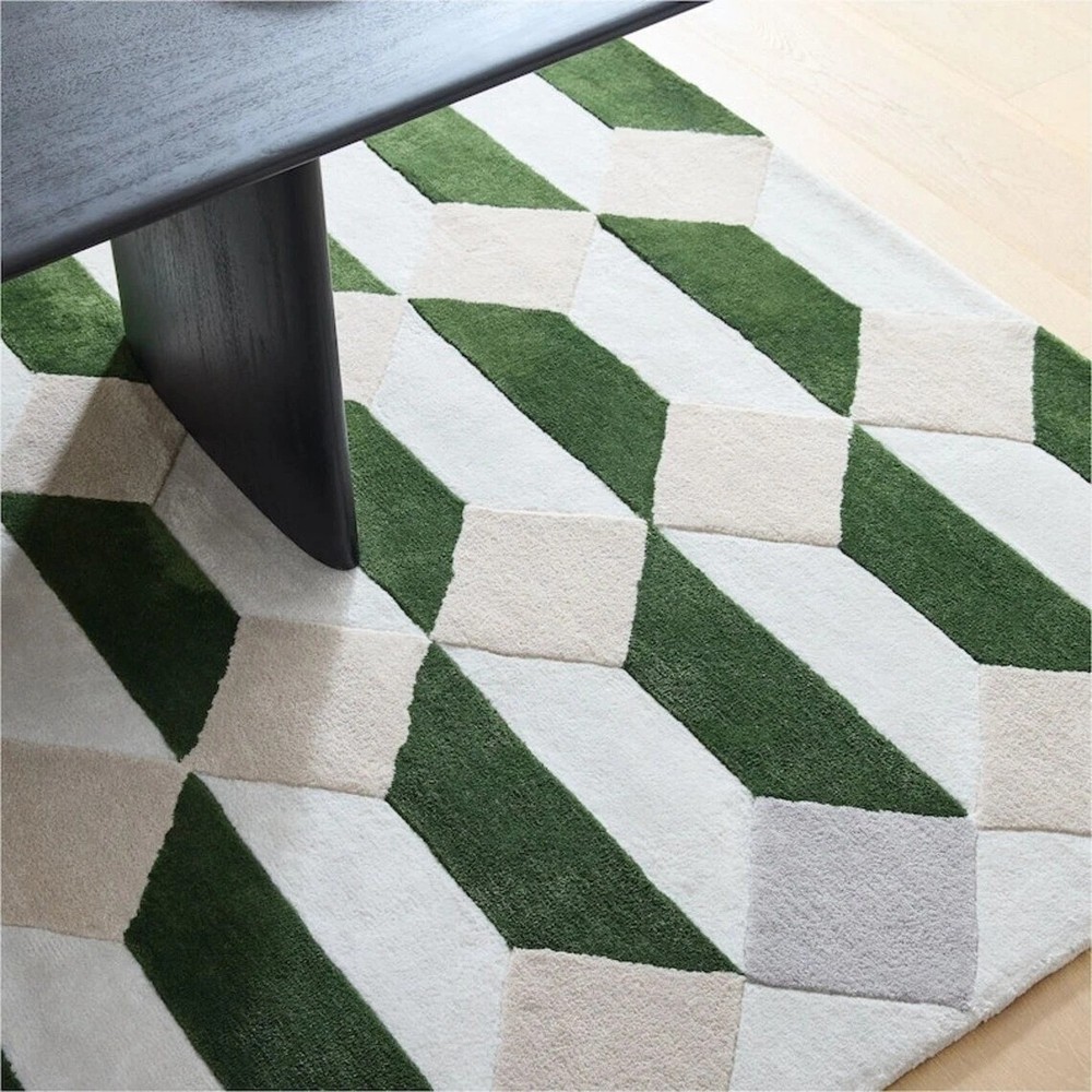 Emerald Green Tufted Rugs | Faceted Tile Rug | 5x8 6x9 8x10 9x12 | Wool Rugs