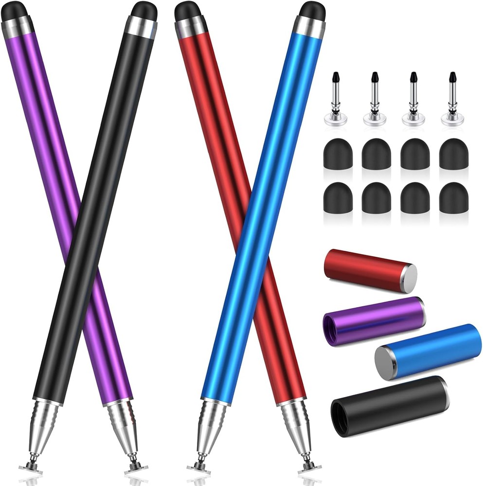 MEKO 4-Pack Stylus Pens for Touchscreens 2-in-1 Black Blue Purple Red