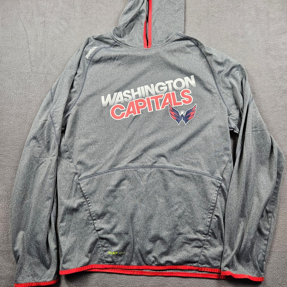 Reebok Washington Capitals Sweatshirt Hoodie Center Ice NHL Hockey Grey