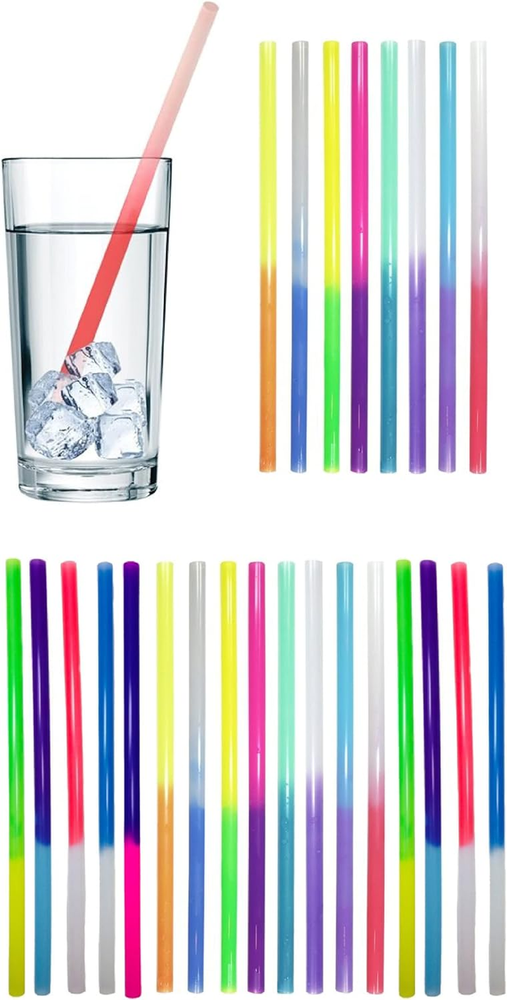 25-Pack Color-Changing Reusable Straws - React to Cold Drinks in Assorted Colors