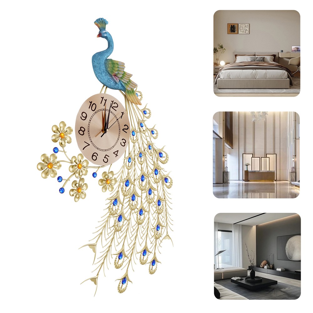 Large Peacock Wall Clock for Living Room Décor