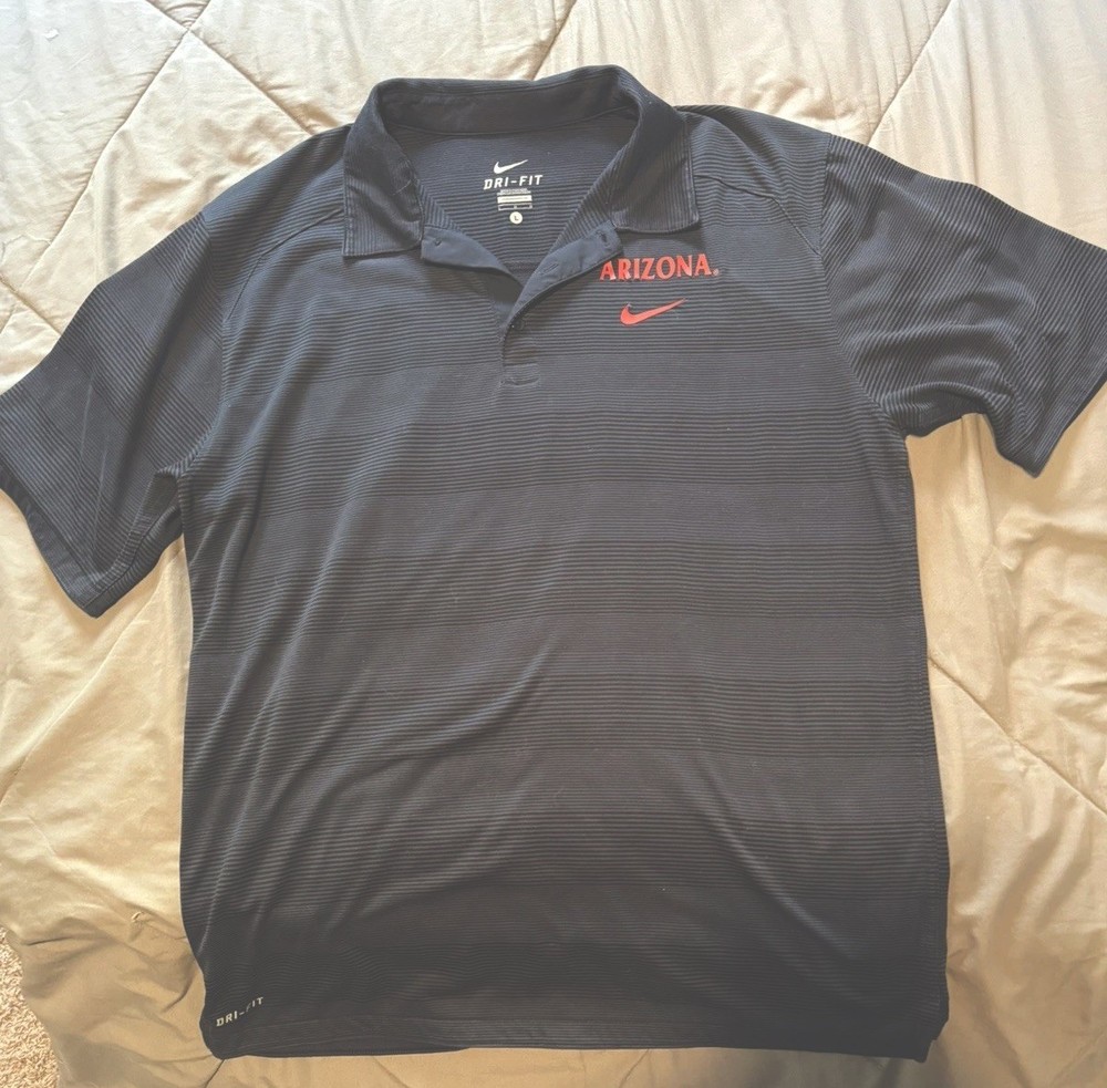 Nike Dri-Fit Mens Large Arizona Wildcats Polo Shirt Navy Blue w/ Red Logo