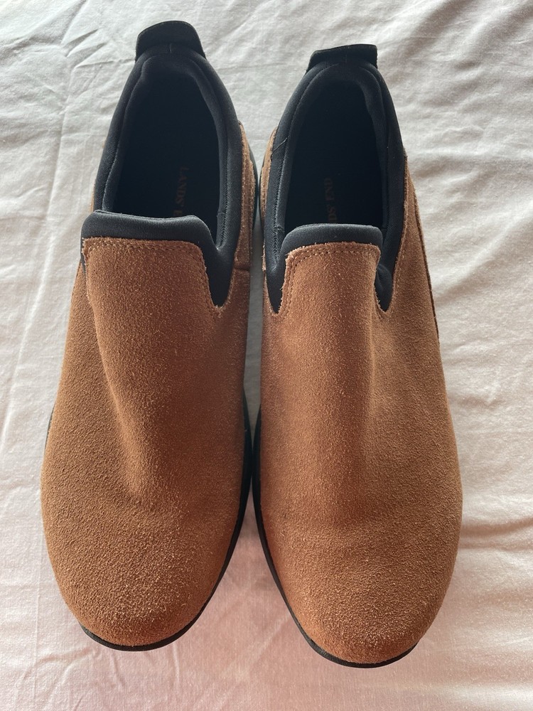Lands End Womens All Weather Slip On Tan Suede Shoes Sz 10B