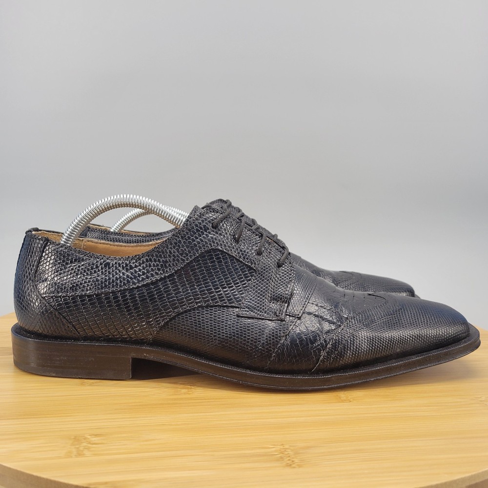 David Eden Genuine Ostrich & Lizard Mens Size 10.5 Black Exotic Leather Shoes