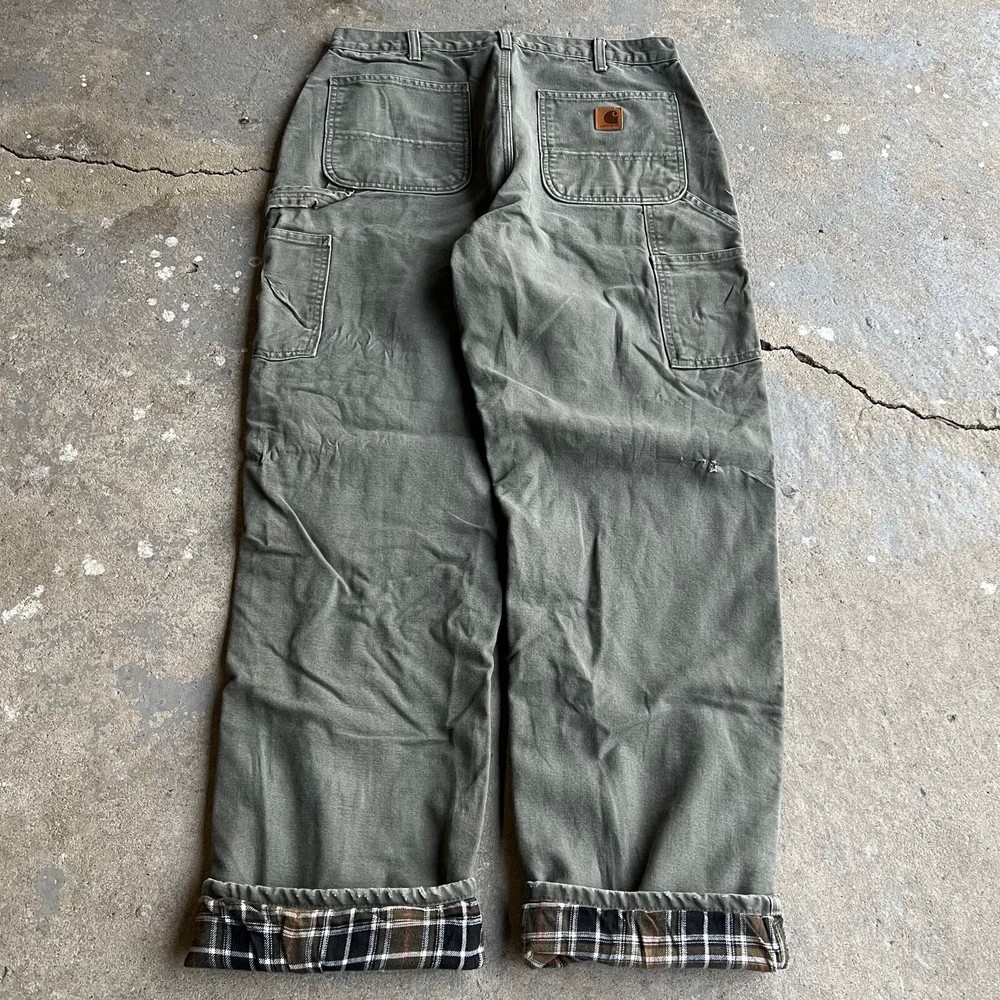 Vintage Y2K Carhartt green flannel lined work wear carpenter pants