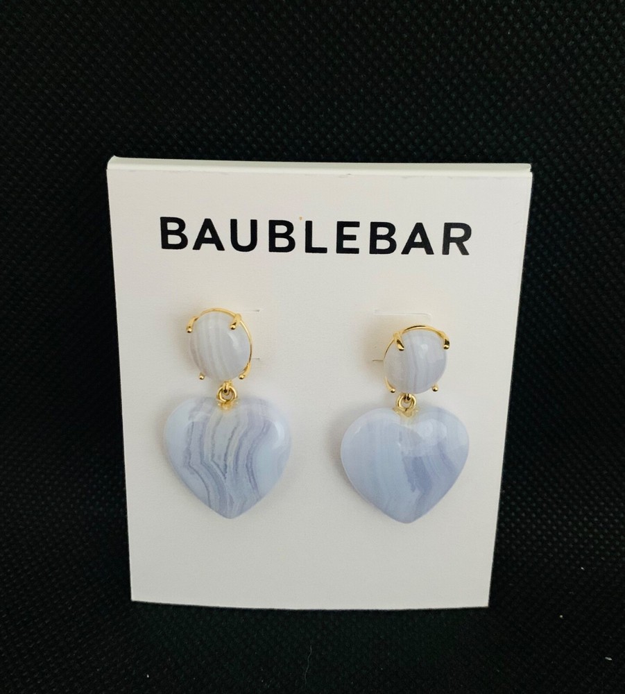 BAUBLEBAR JUNO SHERY BLUE LACE AGATE GEMSTONE HEART DROP EARRINGS 1.4