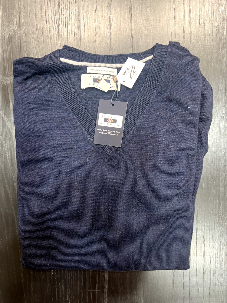 Joseph Abboud Mens Sweater 2XL Navy V-Neck Extra Fine 100% Merino Wool Pullover