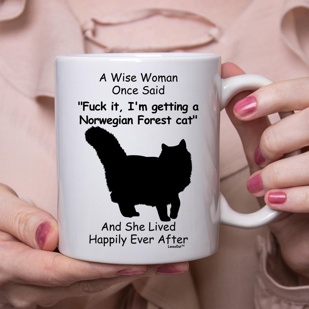 Funny Norwegian Forest Cat Silhouette Gift For Women White Coffee Mug Coffee Cup