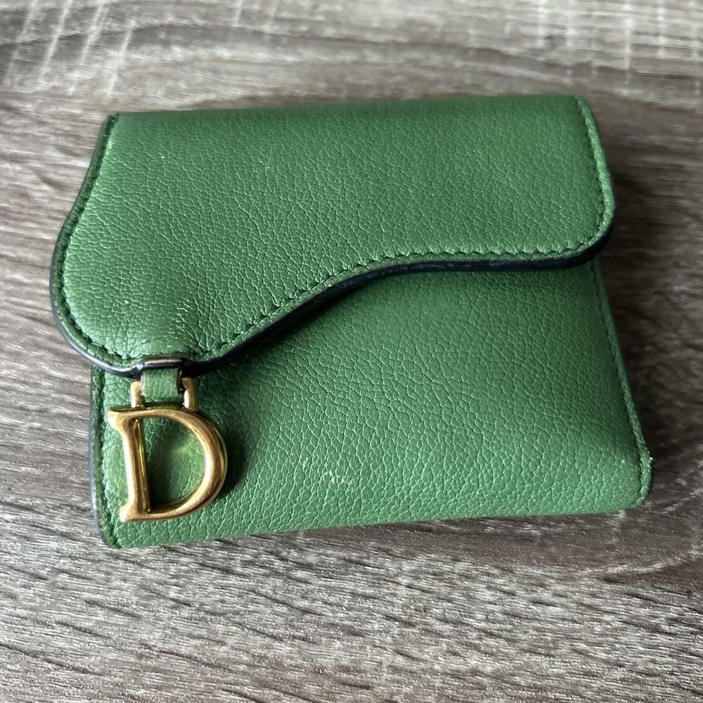 Christian Dior Trifold Leather Wallet Green Women's Lotus Wallet Saddle Scratch