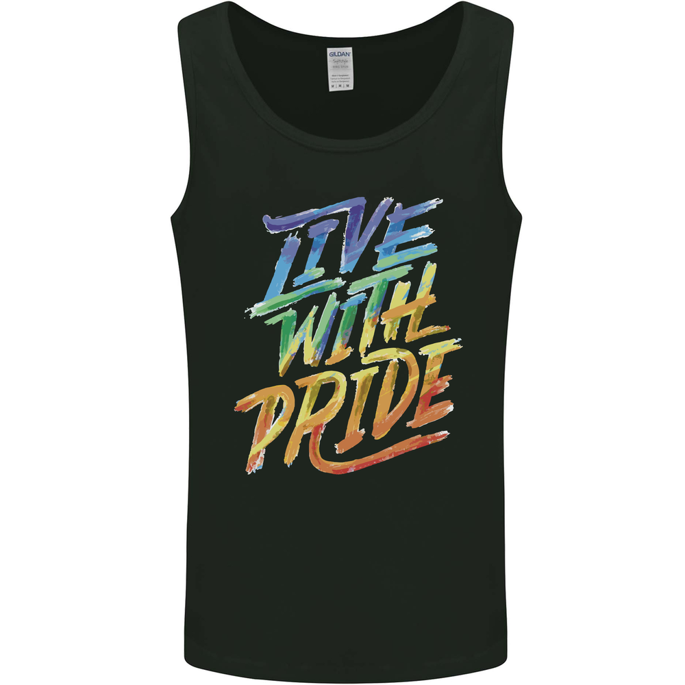 Live With Pride LGBT Gay Pride Mens Vest Tank Top