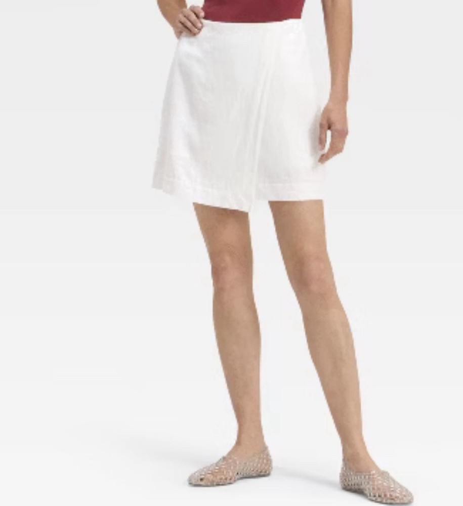 Women's Linen Blend Skort - A New Day / White / Size: 14
