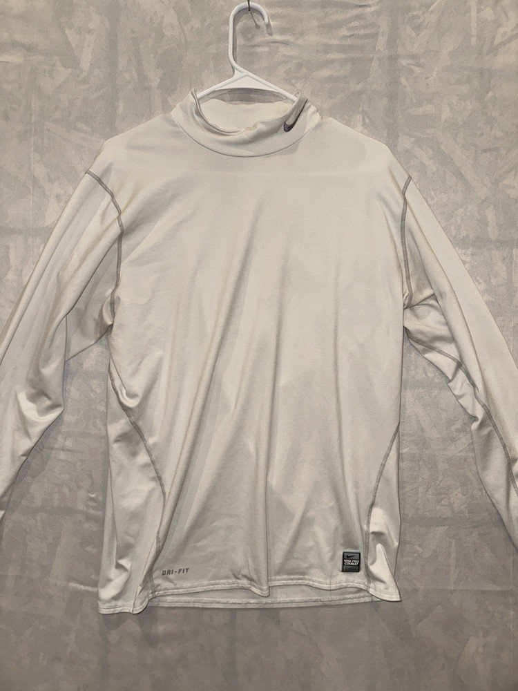 Nike Pro Mens XL White Compression Mock Thermal Baseball Shirt with Swoosh
