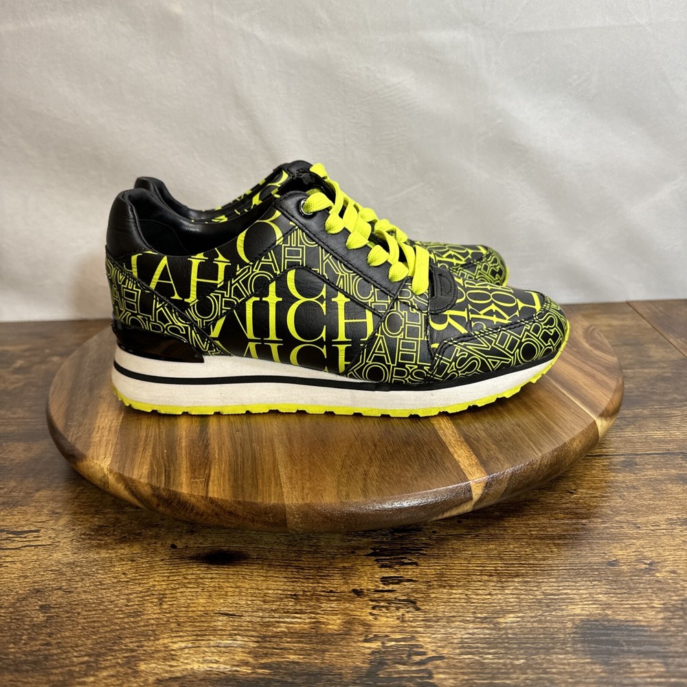MICHAEL KORS Womens Trainer Sneakers Shoes Size 6 M Black Neon Yellow Designer