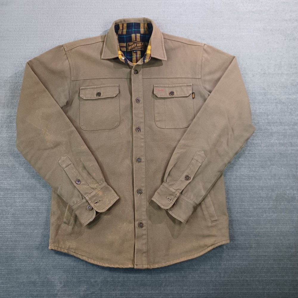 Benny Gold Overshirt Chore Jacket Flannel Lined Mens Medium Beige Button Front
