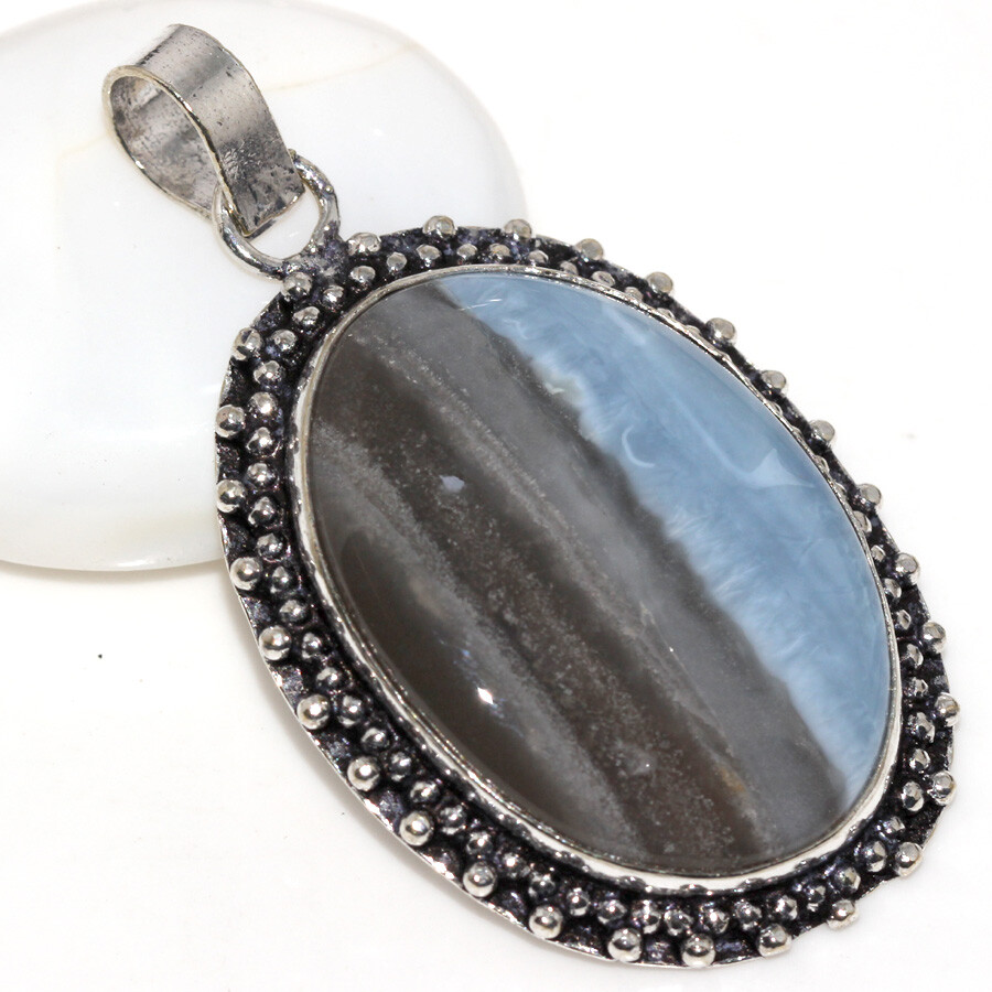 925 Silver Plated Owhyee Blue Opal Ethnic Pendant Handmade Jewelry Size 2