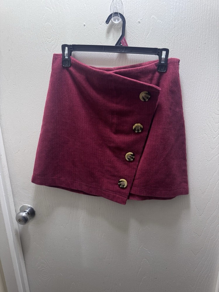 Harper Heritage Burgundy Corduroy Asymmetrical Button Mini Skirt  Size Medium