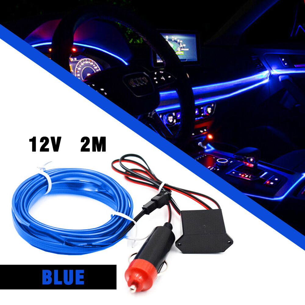 Car Interior Atmosphere Wire Auto Strip Decor Light LED Lamp Accessories 2M Blue