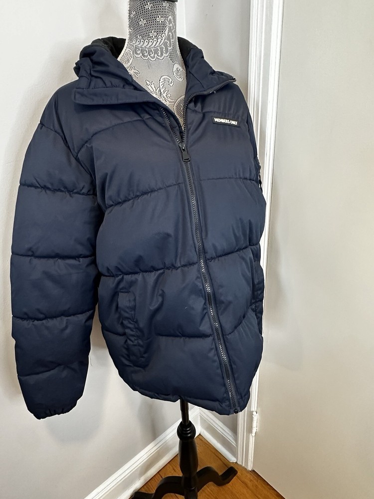 Members Only puffer jacket navy blue men’s Medium. Pockets. Warm. Soft Shell-image
